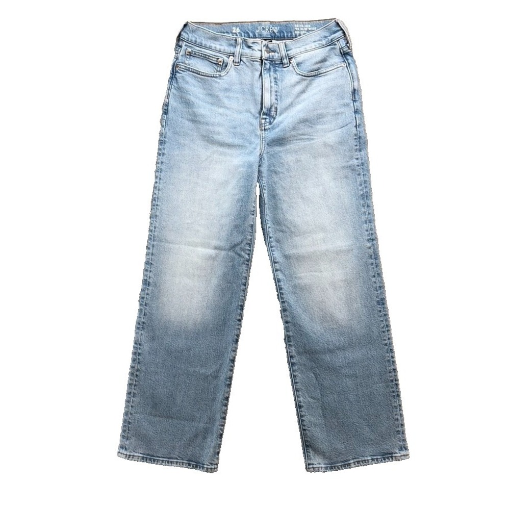 J Crew '96 Slim‎ Wide Jeans Womens 26 2 Blue Denim Straight Leg High Rise Hemmed